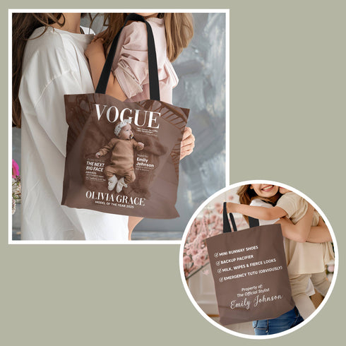 Personalized Vogue Style Baby Tote Bag – Custom Name & Photo Gift for Stylish Moms